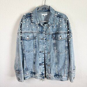Veveret Denim Jacket Women's 2XL Pearl & Rhinestone Embellished Acid Wash Retro